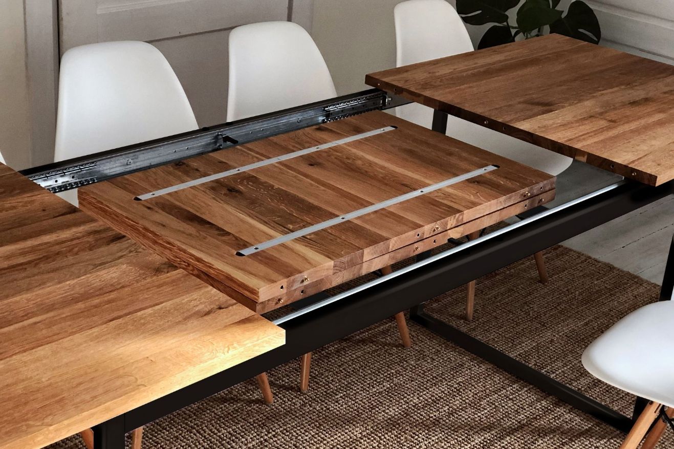 BASIC VIS modern solid oak extendable table (black)