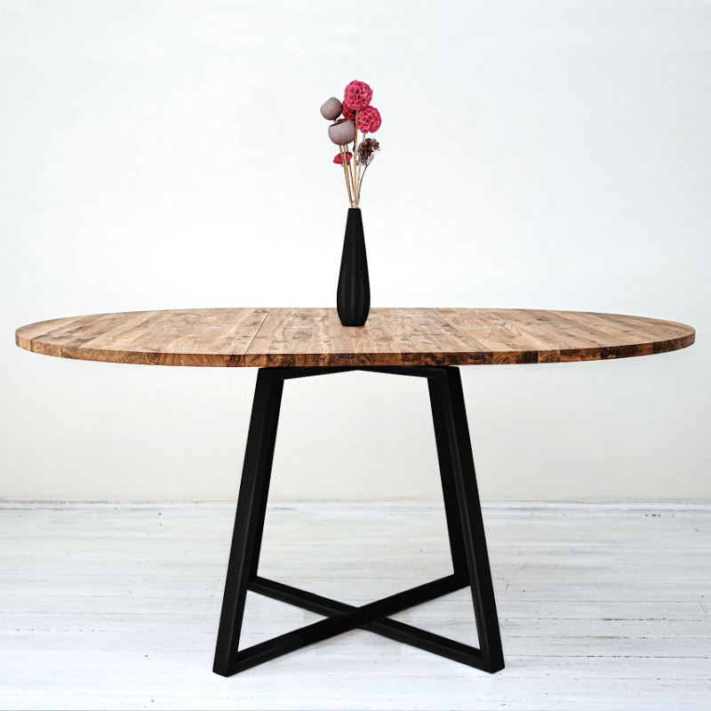 Round non-/extendable oak dining table Måne Black II