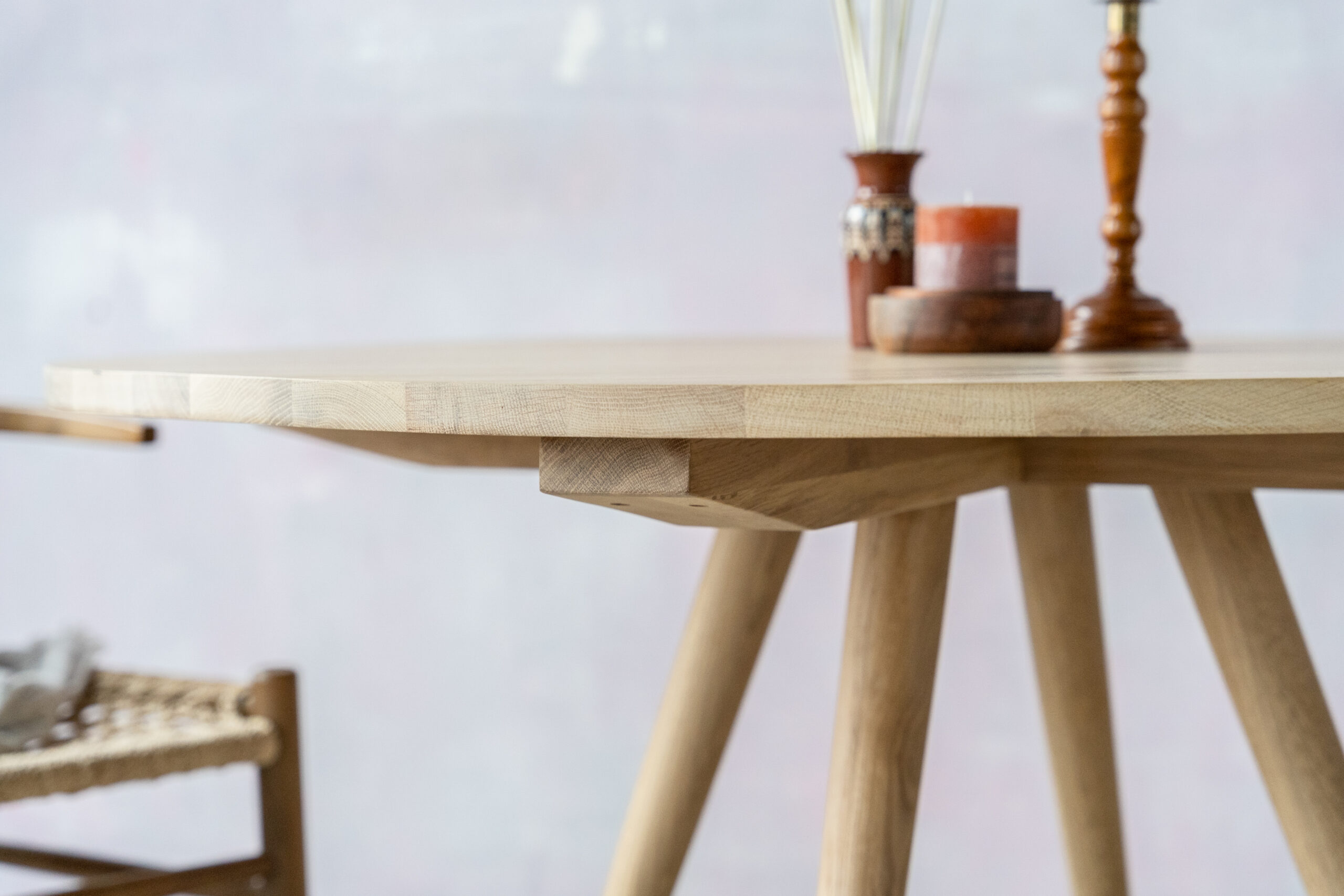 SOL Minimalist boho style dining table with raw oak effect