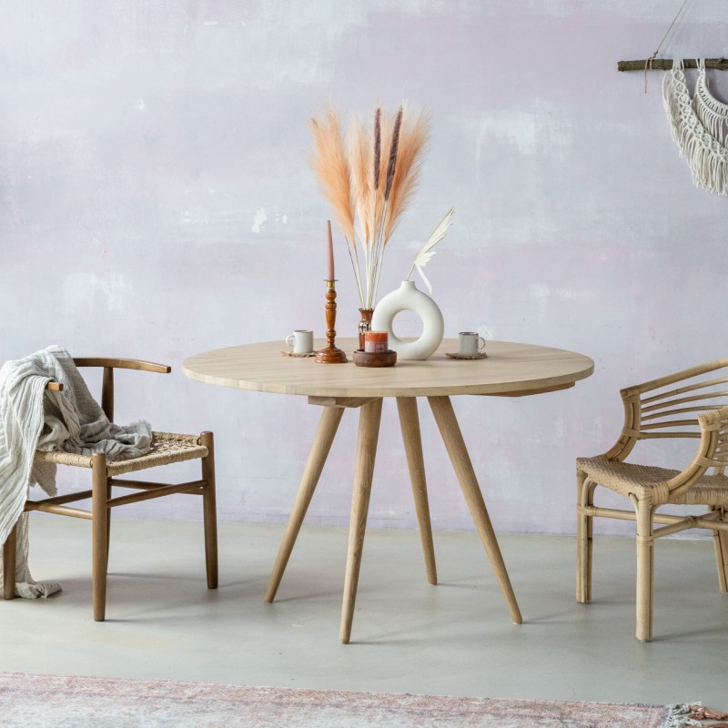 SOL minimalist boho style dining table with raw oak effect